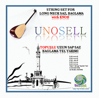 UNO: STRING SET WITH KNOB FOR TURKISH STRING INSTRUMENT LONG NECK SAZ  0.20MM - unosell music instruments