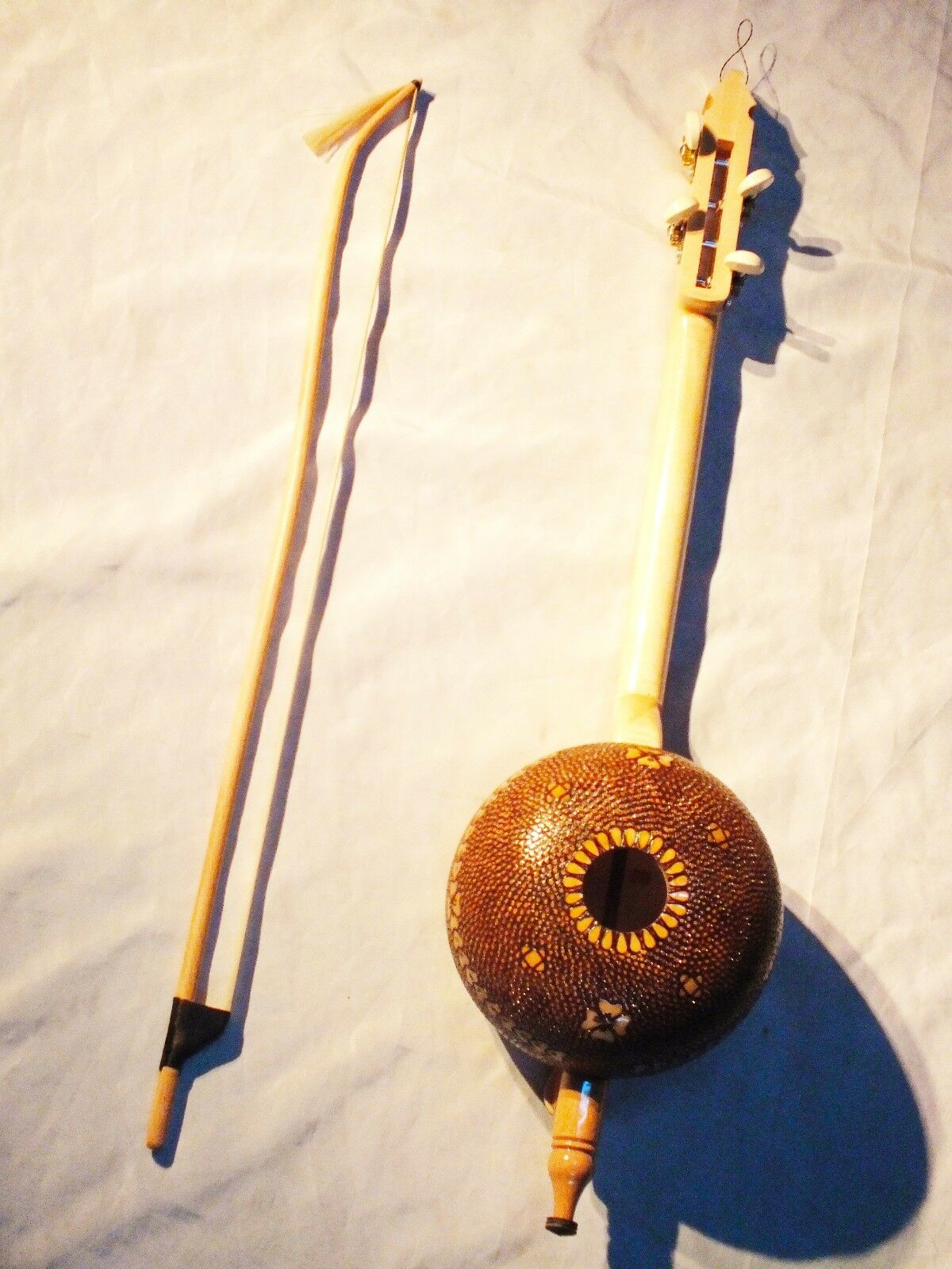 Turkish Pyrogravure Made Quality  Wooden Kemane W/ A Bow - Bag